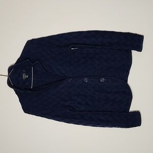 Talbots 100 merino wool basket weave knit sweater blazer Navy blue womens small